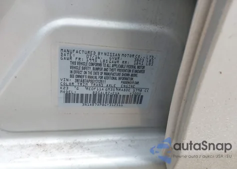 2016 Nissan Sentra S z USA, uszkodzony, nr VIN 3N1AB7AP8GY312511